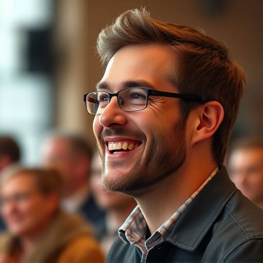 Una persona sonriendo con confianza mientras habla en püblico